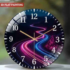 12 Inch Neon Curvy Road Futuristic Light Trail Glass Wall Clock for Wall Decor , Office Room, Living Room Style 1212inch(3030cm)