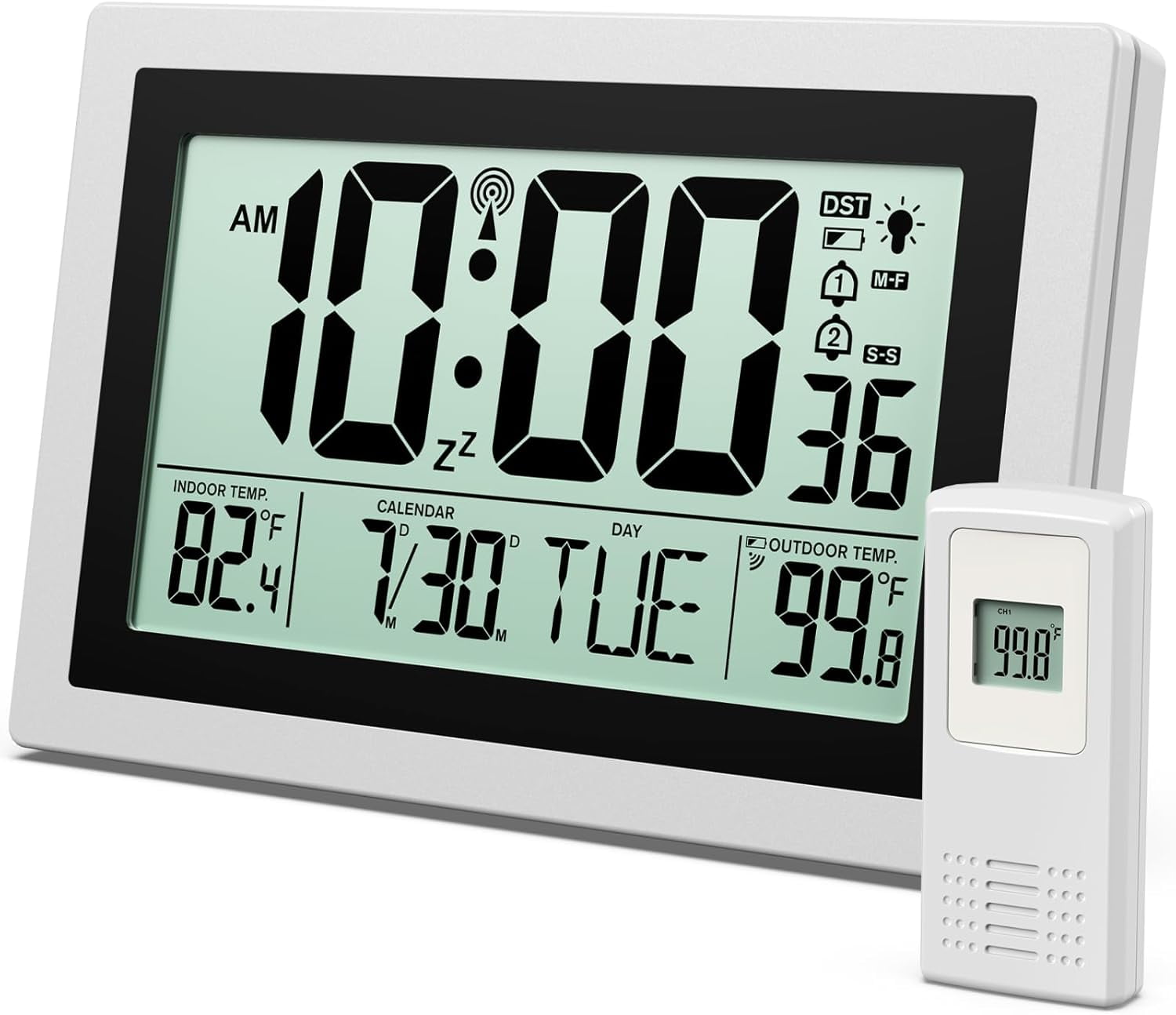 12 Inch Night Light Atomic Clock - Battery Operated Wall Clock, Auto ...