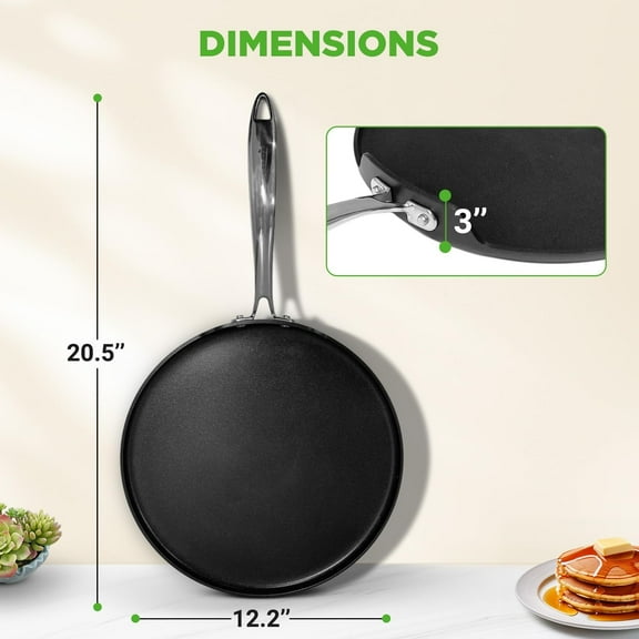 12 Inch Non Stick Crepe Pan for Pancakes, Dosa & Tortillas, Hard-Anodized, Dishwasher Safe