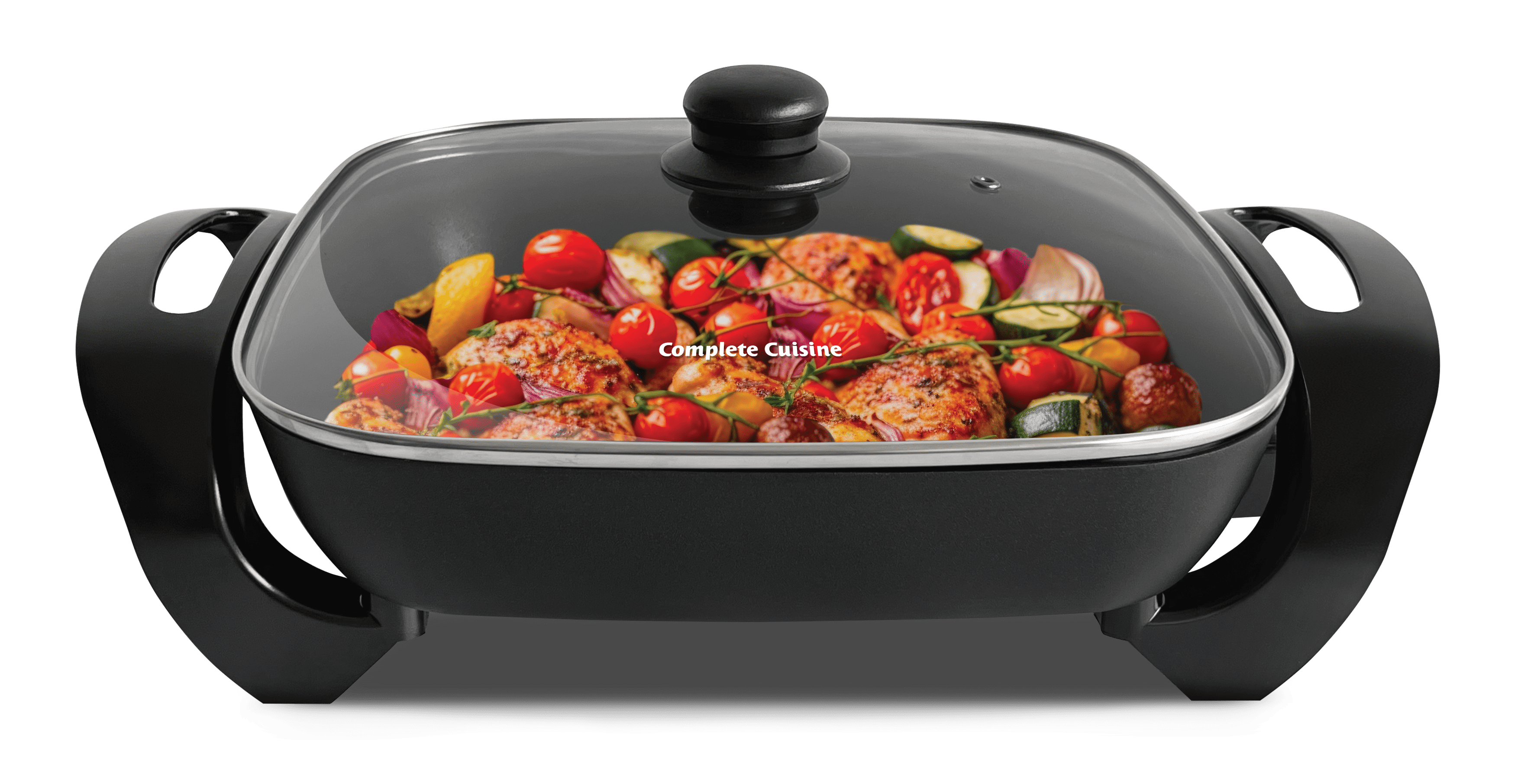Black 12-Inch Non-Stick Electric Skillet with Glass Lid