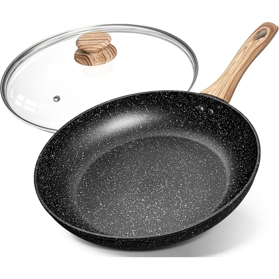 12 Inch Nonstick Frying Pan with Glass Lid Black Granite