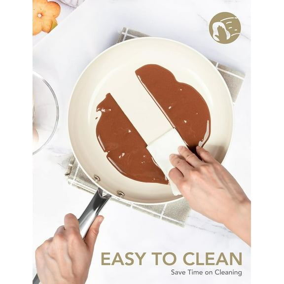 12 Inch Nonstick Frying Pan with Lid, Ceramic Coated Skillet, Oven Safe, Ergonomic Handle,