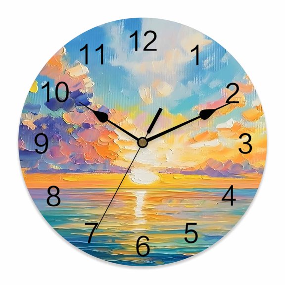 12 Inch Ocean Sunrise Wall Clock, Landscape Colorful Abstract Art Battery Operated Silent Non Ticking Clocks, Easy to Read Round Wall Clock for Kitchen/Living Room/Bedroom/Bathroom