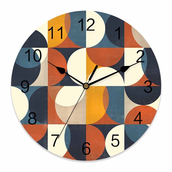 12 Inch Orange Yellow Black Wall Clock, Nordic Retro Medieval Geometric Abstract Battery Operated Silent Non Ticking Clocks, Easy to Read Round Wall Clock for Kitchen/Living Room/Bedroom/Bathroom
