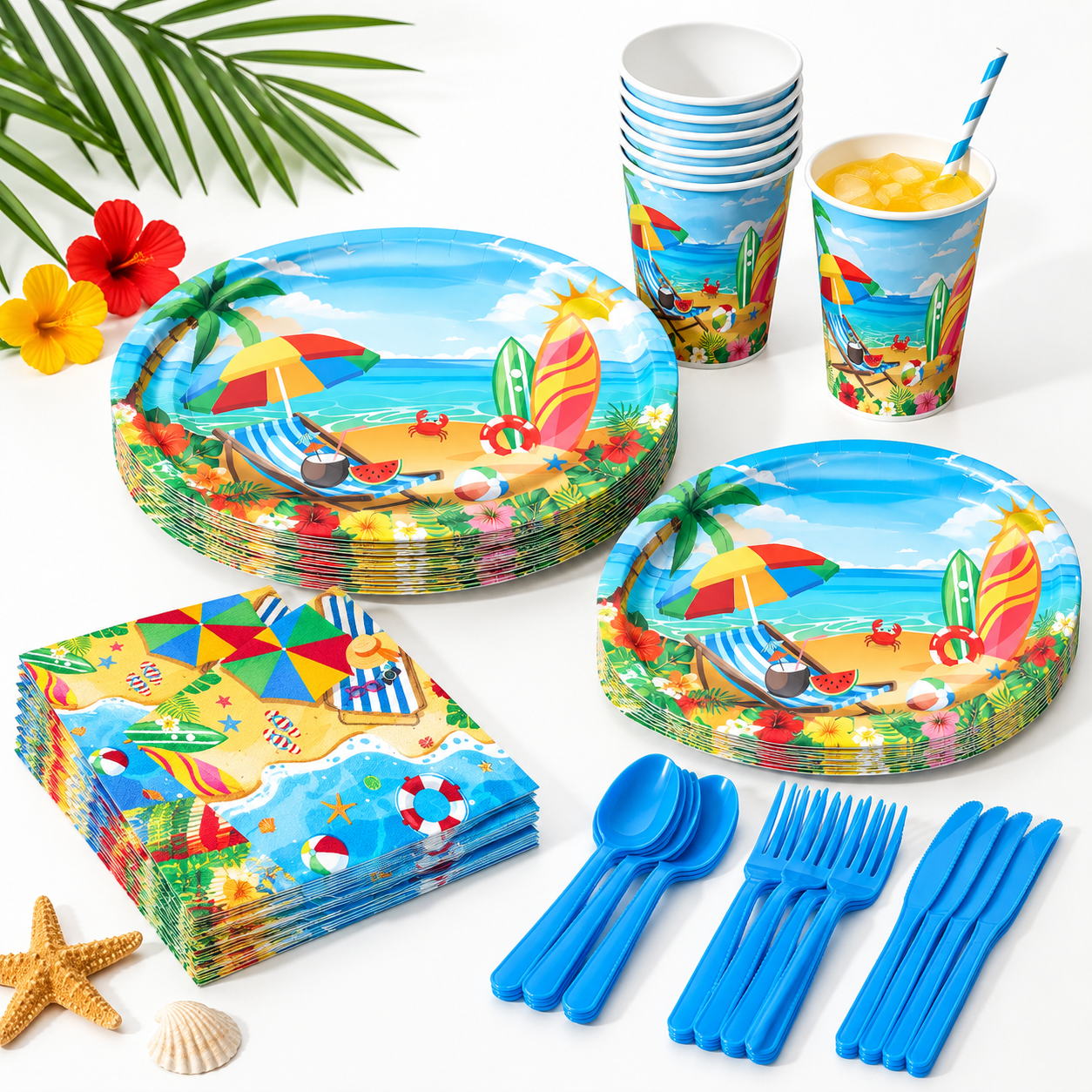 12 Inch Oval Paper Plates, 350 Hello Summer Beach Design, 50 Count ...
