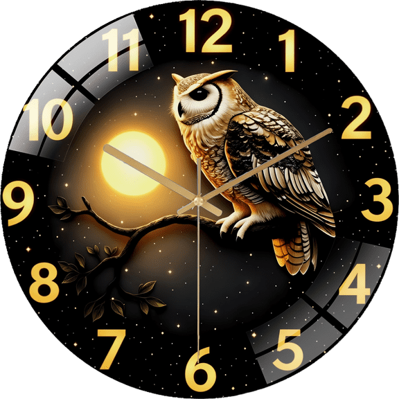 12 Inch Owl Moonlit Night Glass Round Silent Hanging Wall Clock, Suitable For Living Room, Office, Study Room, Bedroom, Home Decoration. (No Battery) 30cm Style 12×12inch(30×30cm)