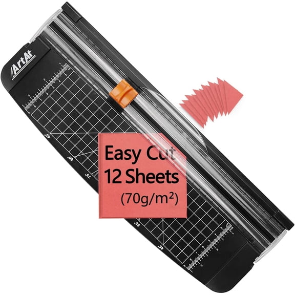 12-Inch Paper Cutter with Retractable Safety Blade, A4 Portable Trimmer for Cardstock, Laminated Paper, Photos, Crafts, Gift Cards, Coupons, Kraft Labels (Auto-Lock & Precise Cutting)