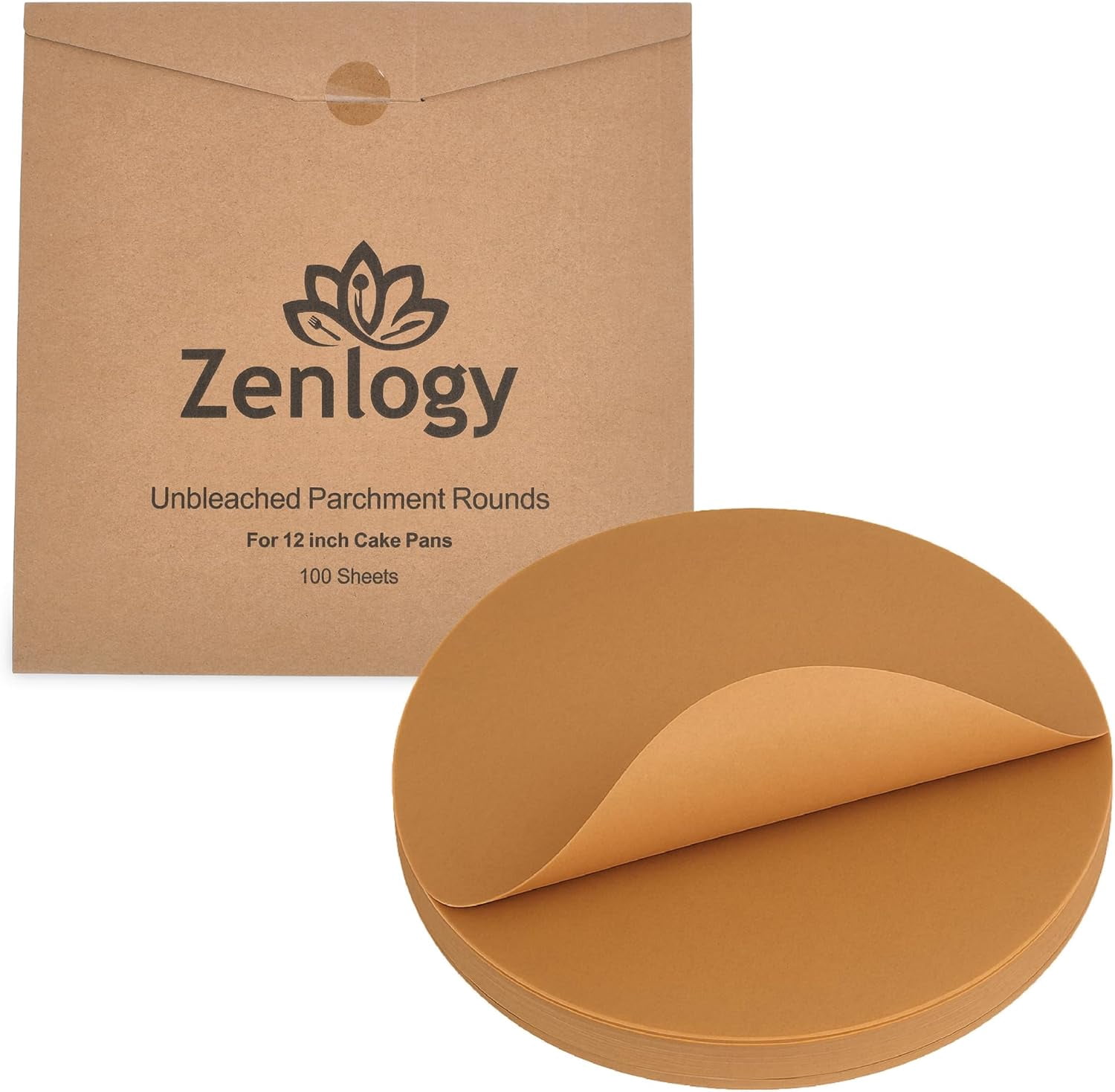 12 Inch Parchment Paper Rounds (100 Sheets) - Unbleached, Pre-cut, High Heat, Round Liners - Fits 12 inch Round Cake Pans, Pizza Pans, and Air Fryer
