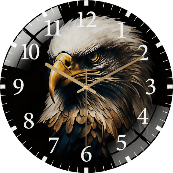 12 Inch Patriotic- Eagle- Graphic  Glass Wall Clock for Patriotic- Eagle- Decor Office Room, Living Room
