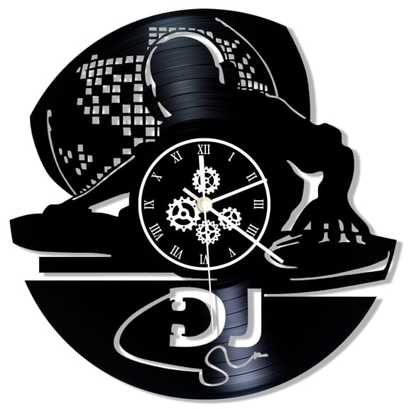 12 Inch Personalized Dj Name Clock, Custom Dj Music Vinyl Record Wall Clock Silent Non-Ticking Battery Operated Clock Wall Watch Gifts for Dj Man Cave Bedroom Music Room Studio