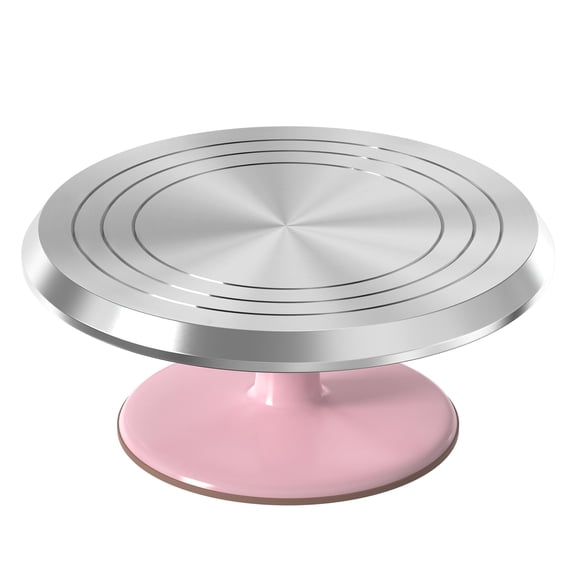 12 Inch Pink Aluminium Alloy Revolving Cake Stand for Decorating and Baking