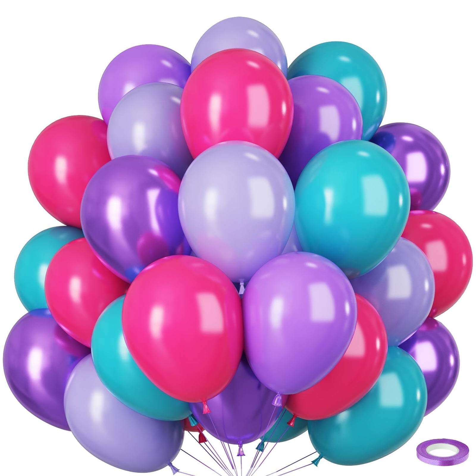 Hot Pink Blue Purple Balloons, 40PCS 12Inches Hot Pink Purple Teal Latex Balloons with Metallic Balloons for Girls Women Theme Birthday Baby Shower Wedding Party Decorations