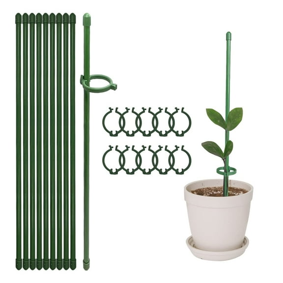 12 Inch Plant Support Stakes, with Adjustable Retaining Ring Green Plant Sticks Support Stakes (10Pcs)