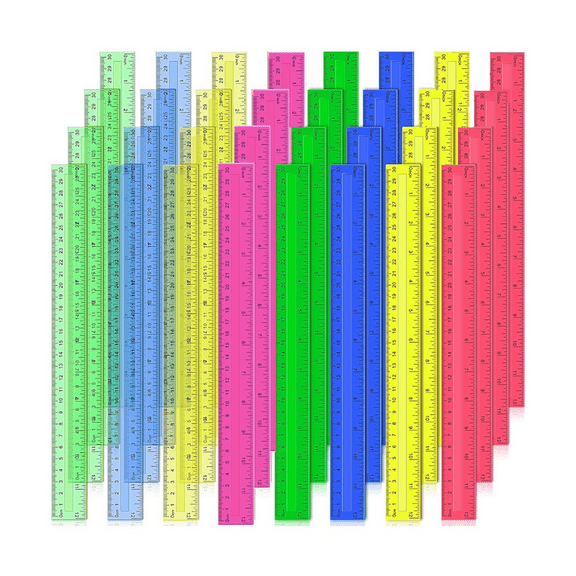 12 Inch Plastic Rulers, 32 PCS Transparent Assorted Color Metric Bulk Rulers with Inches Centimeters Millimeter.
