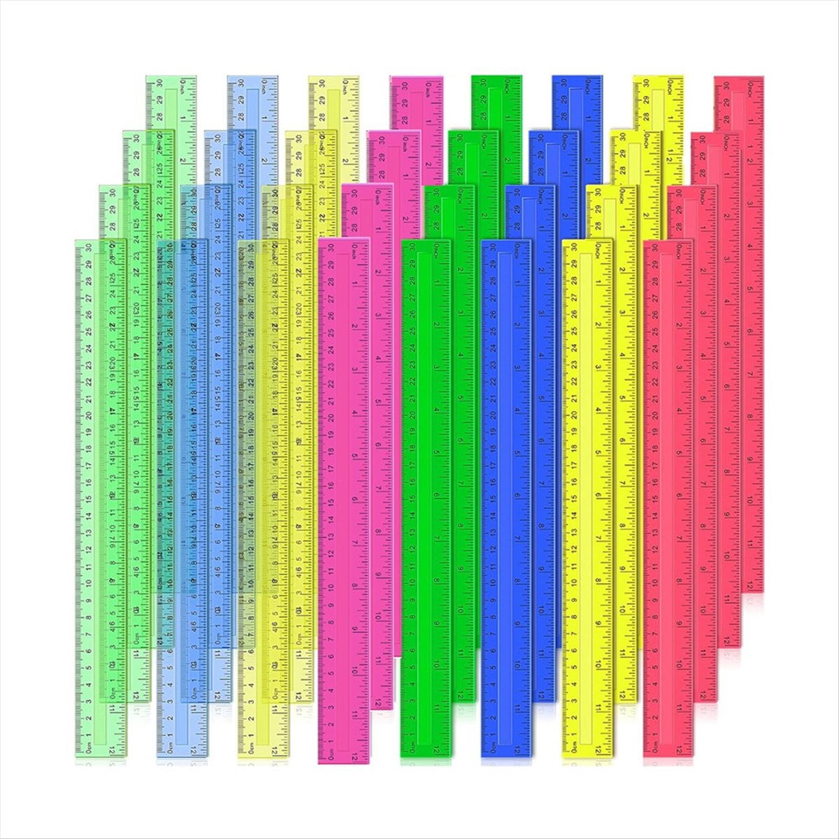 Color Ruler Commercial 12 Inch Plastic Rulers, 32 PCS Transparent Assorted Color Metric Bulk ...