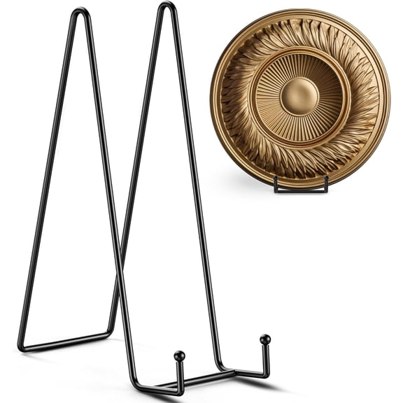 12 Inch Plate Stands for Large Heavy Duty Display - Metal Picture Frame Holder Stand + Table Top Easels for Decorative Platter, Book, Plaque, Photo (2 Pack)