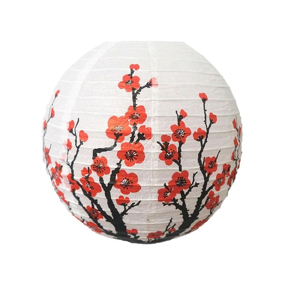 12 Inch Plum Blossom Paper Lantern Lamp Shade - Chinese Oriental Round Hanging Decor for Parties, Festivals, Home & Holiday Celebrations