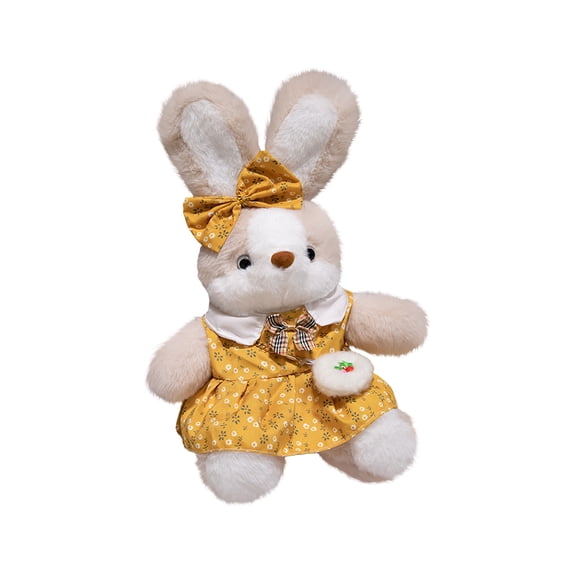 12 Inch Plush Bunny with Yellow Floral Strawberry Bag Set - Soft Stuffed Rabbit with Yellow Bow, Floral Dress, Included Strawberry Bag (No Tag) - For Kids, Toddlers, Birthday Gift, Xmas Decoration, P