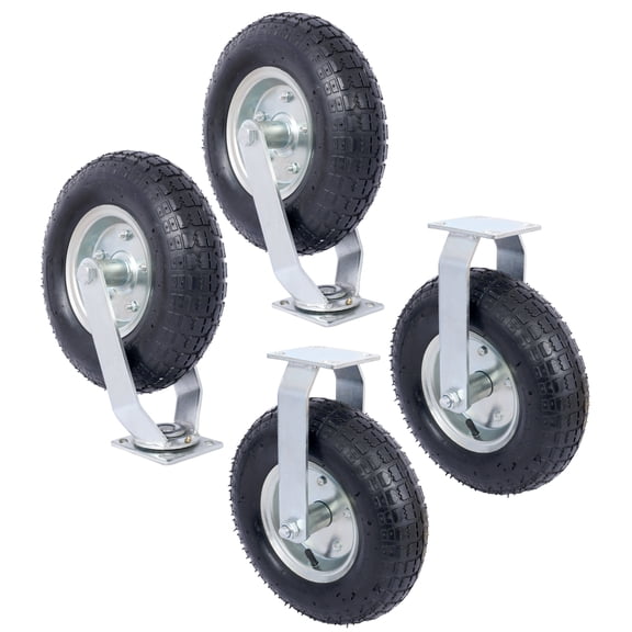 12 Inch Pneumatic Caster Wheels Set of 4 with Steel Hub Ball Bearings - 2 Swivel 2 Rigid for Heavy Duty Low Speed Manual Applications, 300 lbs Load Capacity