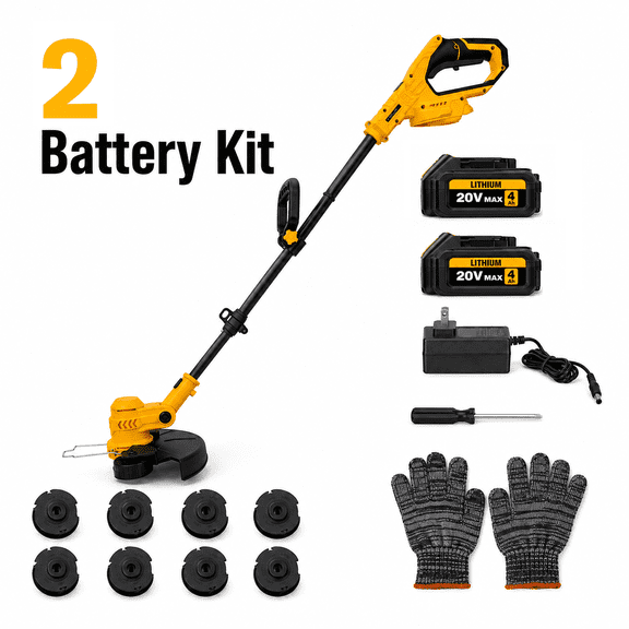 12 Inch Portable Cordless Electric String Trimmer With 2 Lithium-Ion Battery