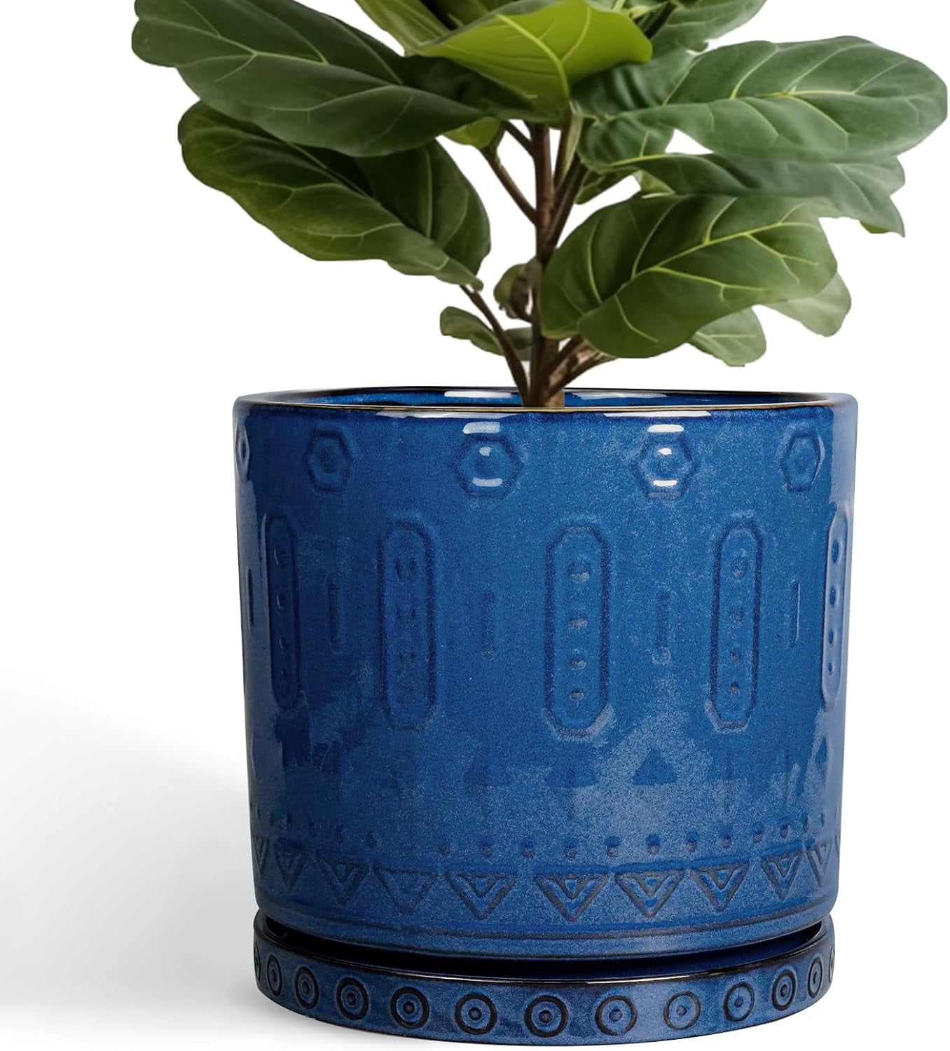 12 Inch Blue Ceramic Plant Pot - Large Round Planter with Drainage ...