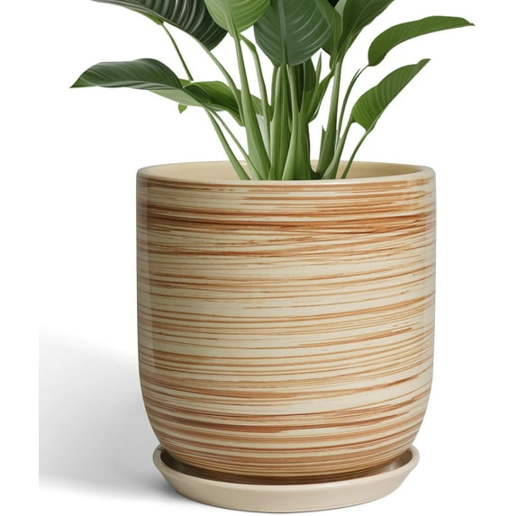 12 Inch Pots for Plants - Ceramic Planters for Indoor Plants, Large Planter Pot for Home Garden Patio Office with Drainage Hole Cylinder Flower Pot Yellow