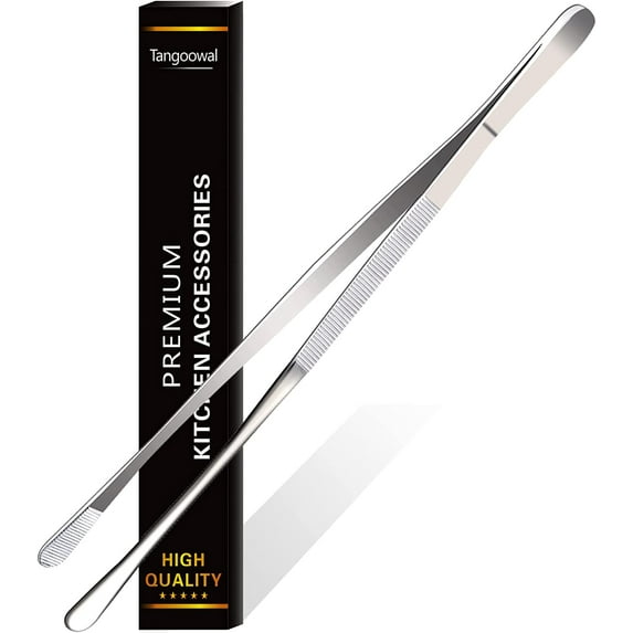 12-Inch Professional Kitchen & Cooking Tweezers Tongs - Stainless Steel Long Tweezer Tongs - BBQ,Plating,Multi-use