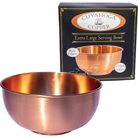 12-Inch Pure Copper Bowl Heavy Gauge, Smooth Satin Finish Serve, Display, Mix, or Decorate Elegant Centerpiece or Kitchen Bowl Gift-Ready in Retail Box