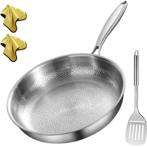 12 Inch Pure Titanium Frying Pan, Non Stick Skillet with Lid，Hammered Durable Scratch Resistant Cookware，Compatible with Induction Oven and All Cooktops