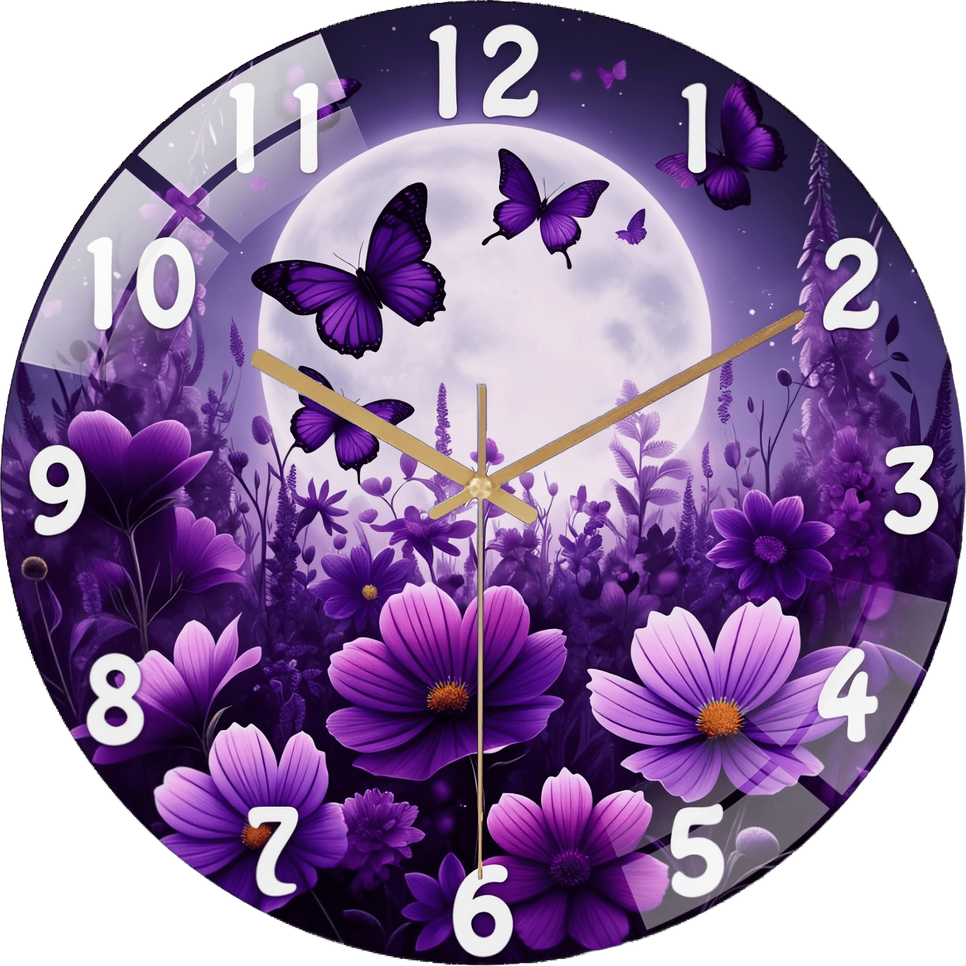 12 Inch Purple Butterfly Creative- HangingGlass Clock - Silent No ...