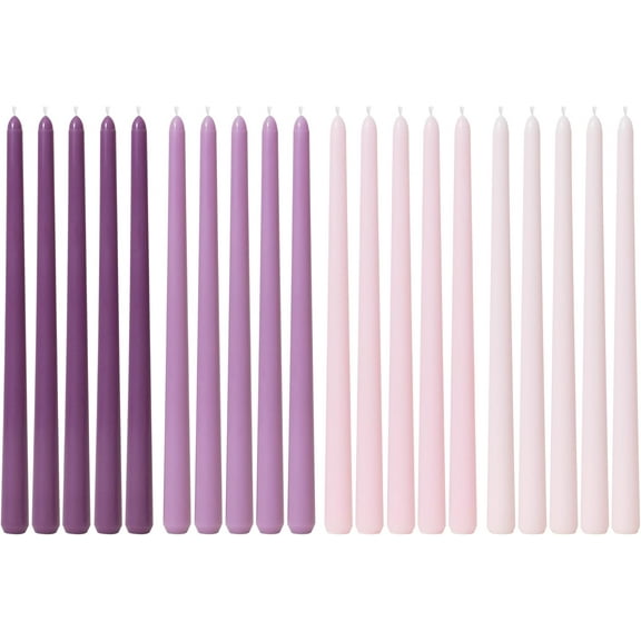 12 Inch Purple Taper Candles Set of 20 Unscented Smokeless Long Tall Tapered Candle for Candlesticks Sticks Wedding Advent Home Decor Dinner Christmas
