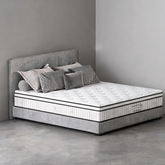 12-Inch Queen Hybrid Mattress, Medium Firm, Luxury Pocketed Spring and Foam, White-Toned