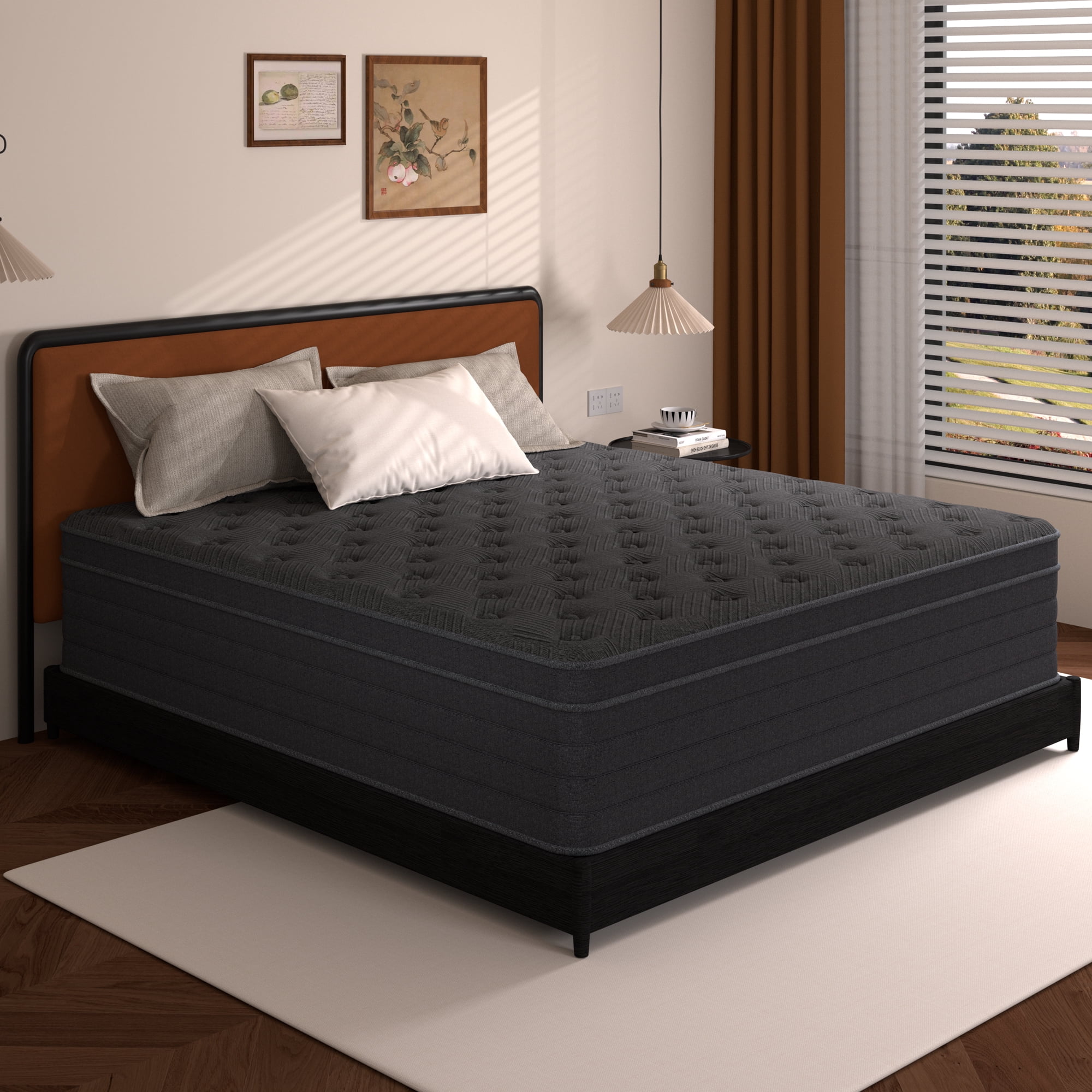12 Inch Queen Size Mattress,Gray Cooling Gel Memory Foam Mattress in a Box, Individual Pocket Spring Hybrid Mattress,Pressure Relief, CertiPUR-US