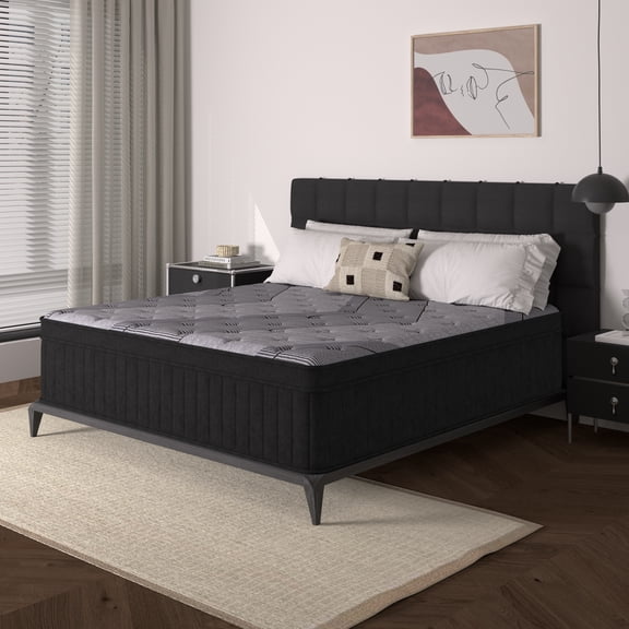 12 Inch Queen Size Mattress, Gray Cooling Gel Memory Foam & Spring Hybrid Medium Firm Comfort Queen Mattress in a Box,Adult,CertiPUR-US