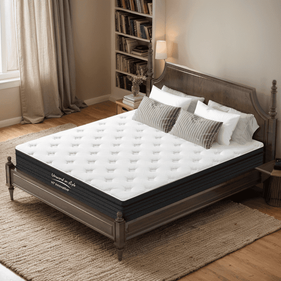 Kosynda 12in Queen Size Mattress, Medium Firm Hybrid Mattress with Cooling Gel Memory Foam for Pressure Relief and Silent Sleep, Black