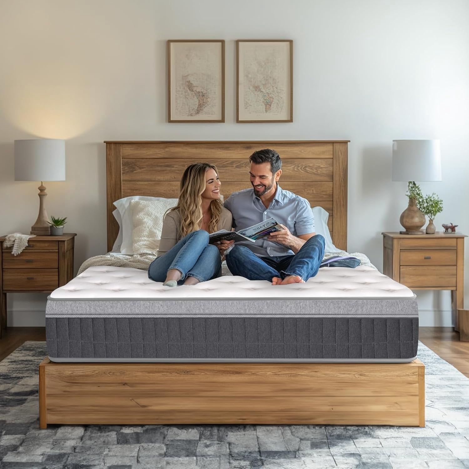12 Inch Queen Size Mattress Spring with 25D Sponge Foam Motion Isolation Breathable Cooling Cover Pain Relief Contouring Soft Deep Sleep Mattresses in a Box