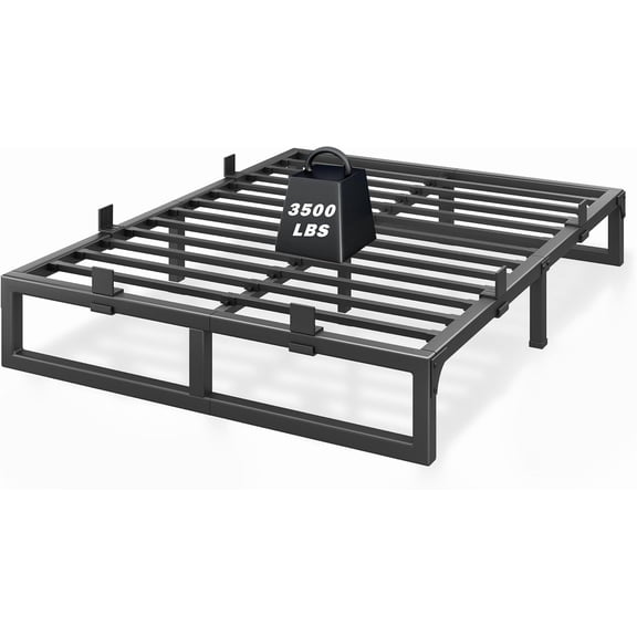 12-Inch Queen Size Metal Platform Bed Frame with Squeak-Free U-Slot Design, 3500 lbs Capacity, Under Bed Storage, Black