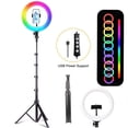 thumbnail image 1 of 12 Inch RGB LED Ring Light with 1.6M Tripod & Phone Clip, Adjustable Color & Dimmable Brightness for Vlogging, TikTok, Content Creation - Compatible with Smartphones & Cameras, 1 of 9