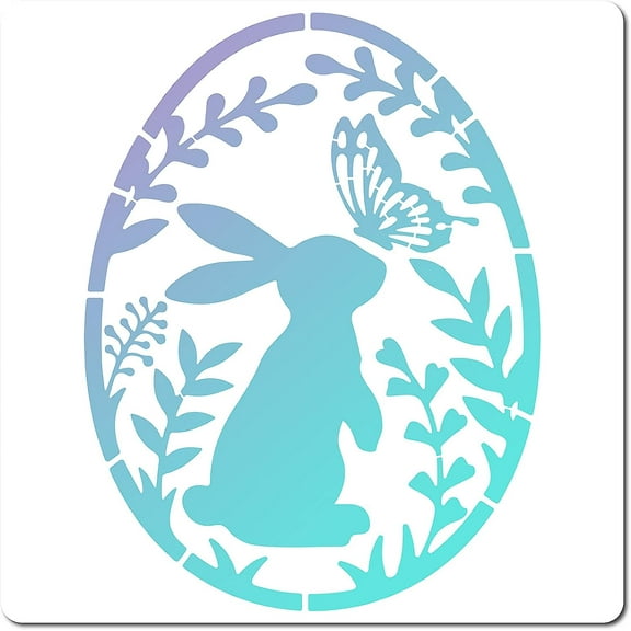 12 Inch Rabbit Stencil Easter Rabbit in Egg Butterfly Plant Templates Large Reusable Plastic Square Stencils Sign for DIY Easter Holidays Painting on Wood Wall Scrapbook Floor Drawing Crafts