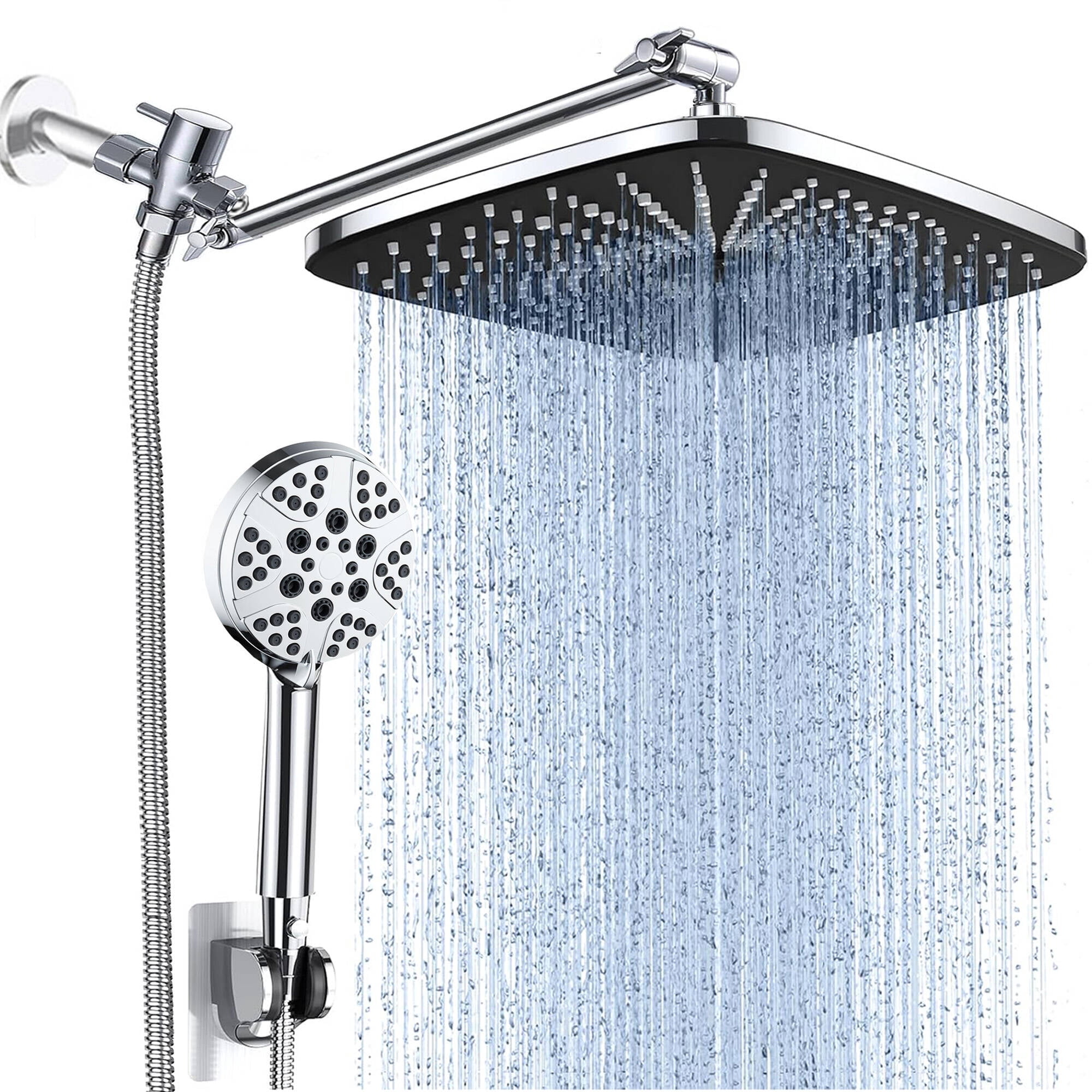 12-Inch Rain Showerhead Combo With Handheld Sprayer - 8 Spray Modes, Adjustable Extension Arm, Chrome