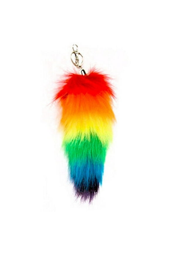 12" Inch Rainbow Faux Fox Tail - LGBT Gay and Lesbian Pride Synthetic Keychain