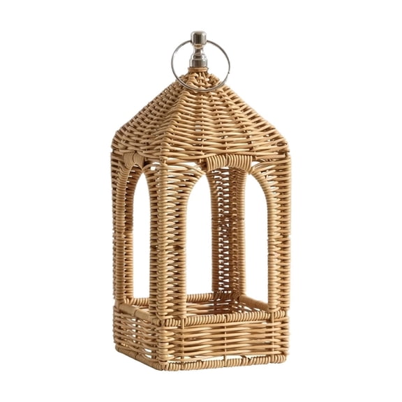 12 Inch Rattan Lantern, Handcrafted Iron & Woven Wicker Candle Holder, Rustic Indoor Outdoor Patio Decor, Housewarming Gift