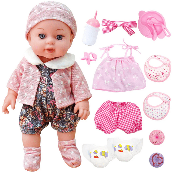 12 Inch Realistic Reborn Baby Doll with Clothes & Accessories, Lifelike Soft Body Toddler Doll for Girls Pretend Play, Gift for Kids Ages 3+
