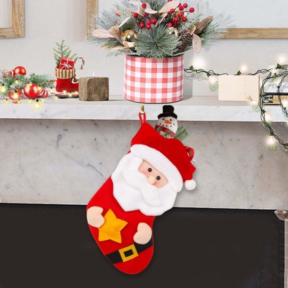 ​12 Inch Red Christmas Stocking - Santa Claus Themed Gift Bag for Candy, Toys & Decor, Polyester Hanging Stocking with Handle​​ Red