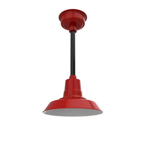 12" Inch Red Vintage Barn Light with a Black Downrod and Standard Base
