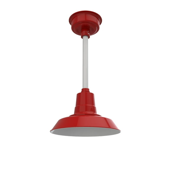 12" Inch Red Vintage Barn Light with a White Downrod and Standard Base