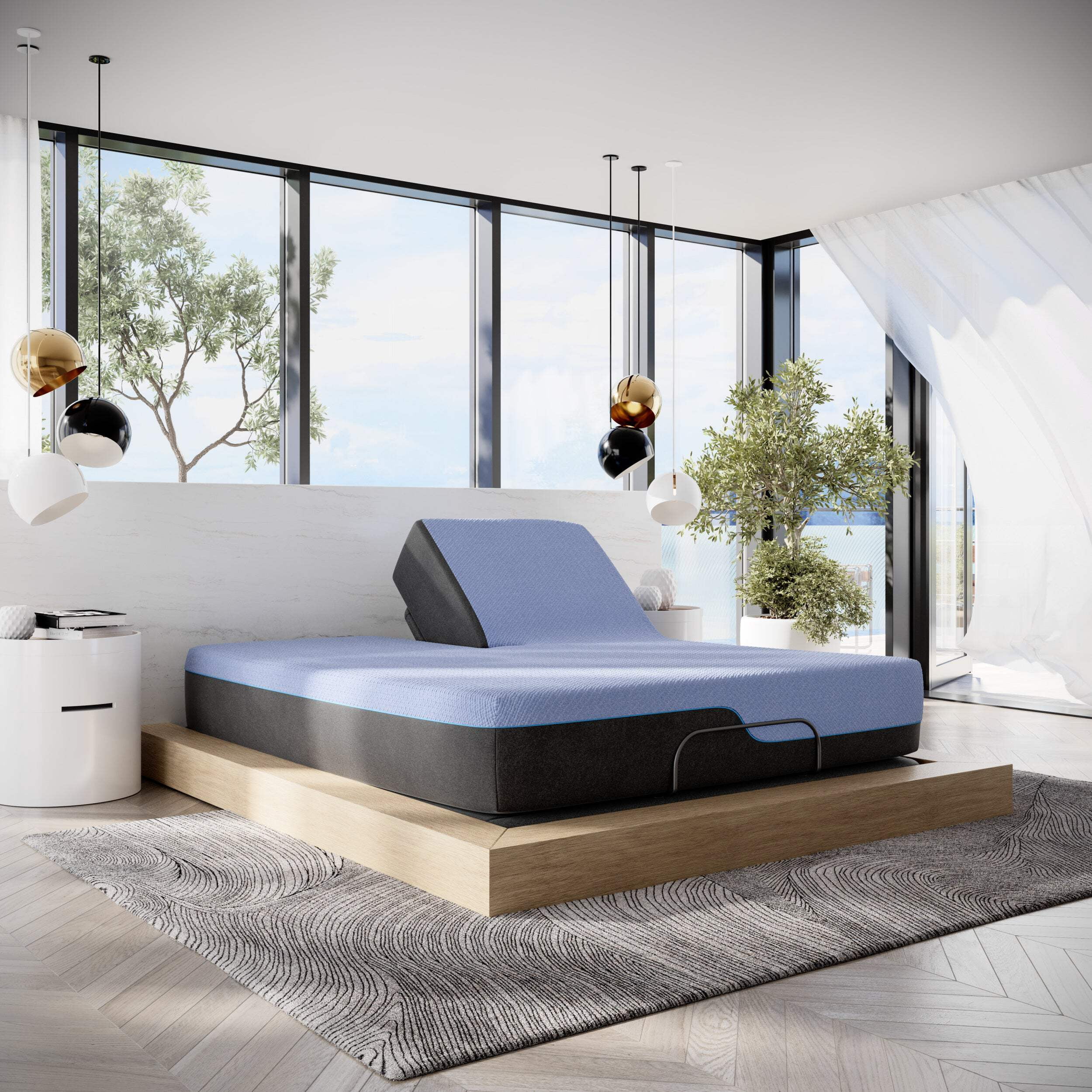 Queen Blue Adjustable Latex Foam Innerspring Mattress