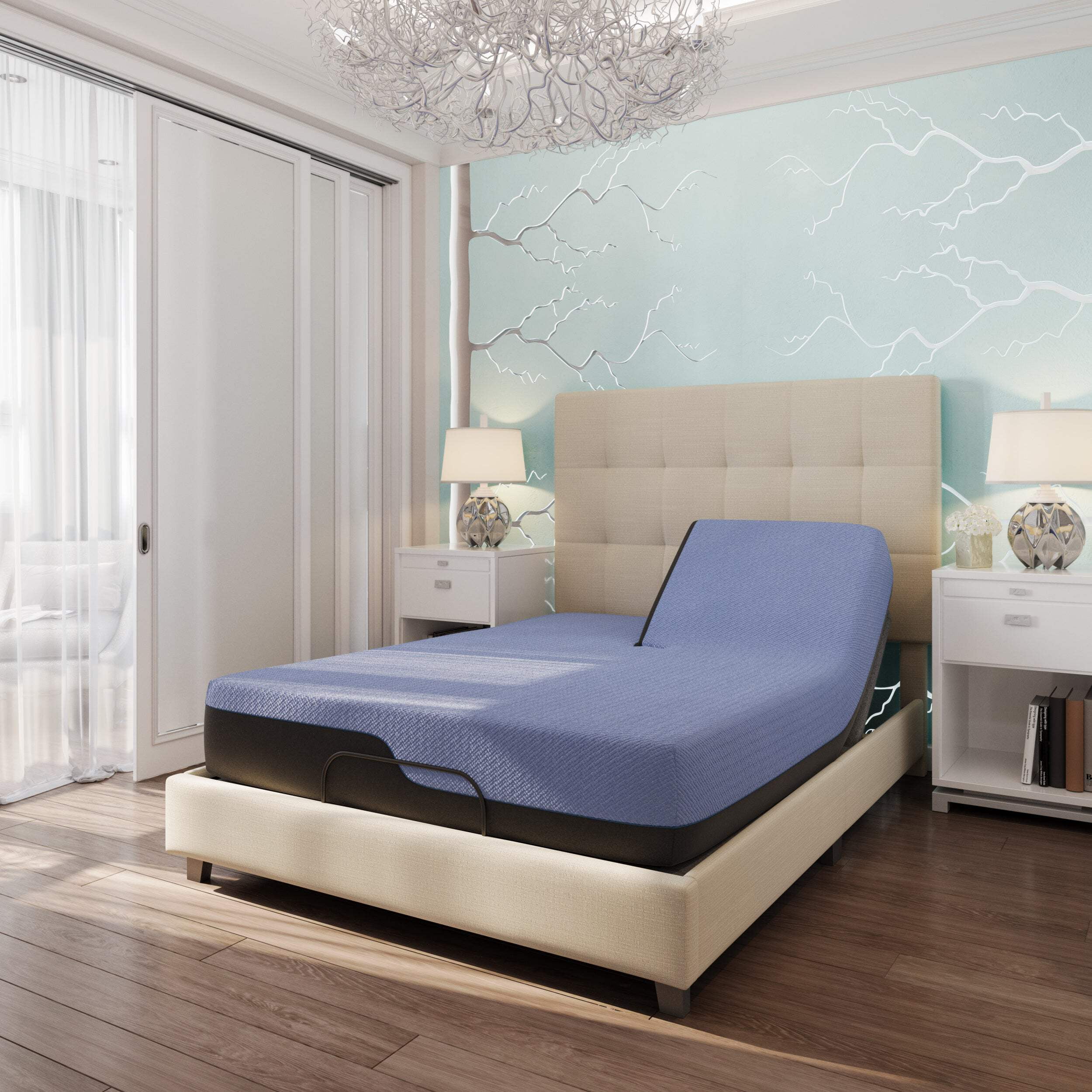 Queen Adjustable Blue Latex Foam Innerspring Mattress