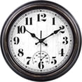 thumbnail image 1 of 12 Inch Retro Wall Clock,Indoor and Outdoor,Quartz,Analog,Waterproof,Thermometer,Black, 1 of 7
