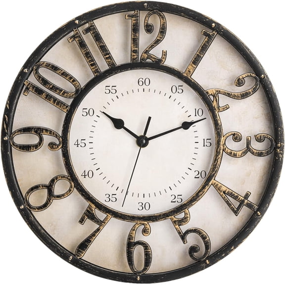 12 Inch Retro Wall Clock, Silent Non-Ticking Battery Operated Movement Decorative Round Quartz Wall Clock, Raised 3D Arabic Numeral Clock for Home, Living Room, Kitchen, Office